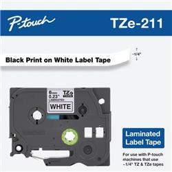 CINTA LAMINADA BROTHER TZE-211 NEGRO Y BLANCO 6 MM DE ANCHO X 8 METROS DE LARGO.