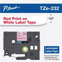 CINTA LAMINADA BROTHER TZE232 ROJO Y BLANCO 12 MM DE ANCHO X 8 METROS DE LARGO.