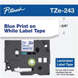 CINTA LAMINADA BROTHER TZE243 AZUL Y BLANCO 18 MM DE ANCHO X 8 METROS DE LARGO.