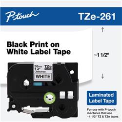 CINTA LAMINADA BROTHER TZE261 NEGRO Y BLANCO 36 MM DE ANCHO X 8 METROS DE LARGO.