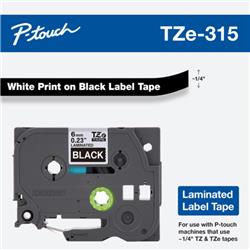 CINTA LAMINADA BROTHER TZE315 NEGRO Y BLANCO 6 MM DE ANCHO X 8 METROS DE LARGO.