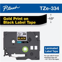 CINTA LAMINADA BROTHER TZE334 ORO Y NEGRO 12 MM DE ANCHO X 8 METROS DE LARGO.