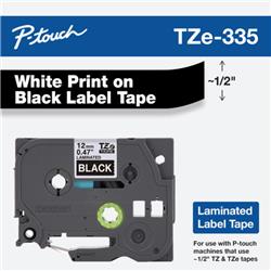 CINTA LAMINADA BROTHER TZE335 BLANCO Y NEGRO 12 MM DE ANCHO X 8 METROS DE LARGO.