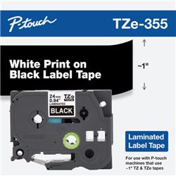 CINTA LAMINADA BROTHER TZE355 BLANCO Y NEGRO 24 MM DE ANCHO X 8 METROS DE LARGO.