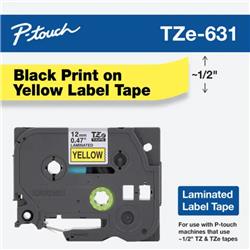 CINTA LAMINADA BROTHER TZE631 AMARILLO Y NEGRO 12 MM DE ANCHO X 8 METROS DE LARGO.