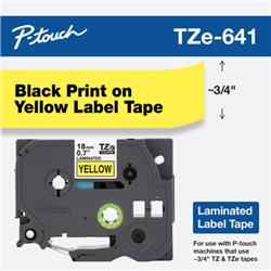 CINTA LAMINADA BROTHER TZE641 AMARILLO Y NEGRO 18 MM DE ANCHO X 8 METROS DE LARGO.