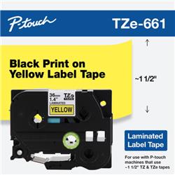 CINTA LAMINADA BROTHER TZE661 AMARILLO Y NEGRO 36 MM DE ANCHO X 8 METROS DE LARGO.