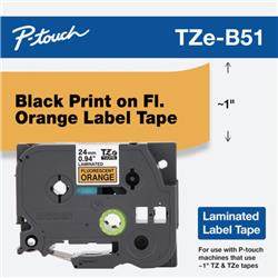 CINTA LAMINADA BROTHER TZEB51 FLOURESENTE NARANJA Y NEGRO 24 MM DE ANCHO X 8 METROS DE LARGO.