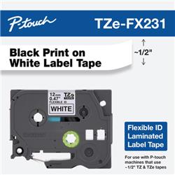 CINTA LAMINADA PT BROTHER TZEFX231 NEGRO Y BLANCO 12 MM DE ANCHO X 8 METROS DE LARGO.