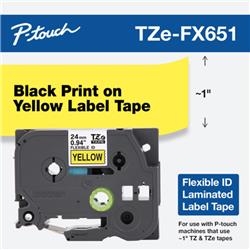 CINTA LAMINADA FLEXIBLE BROTHER TZEFX651 NEGRO SOBRE FONDO AMARILLO 24 MM X 8 M