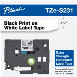 CINTA LAMINADA BROTHER TZES231 DOBLE ADHESIVO NEGRO Y BLANCO 12 MM DE ANCHO X 8 METROS DE LARGO.