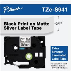 CINTA LAMINADA BROTHER TZES941 DOBLE ADHESIVO NEGRO Y PLATEADO 18 MM DE ANCHO X 8 METROS DE LARGO.